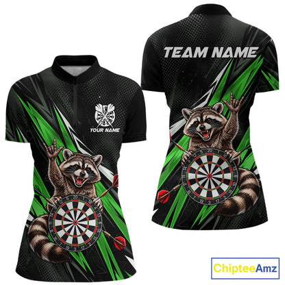 Custom Green Funny Raccoon Dart Shirts for Women Dart Team Jerseys Dartboard Outfit League NNT353