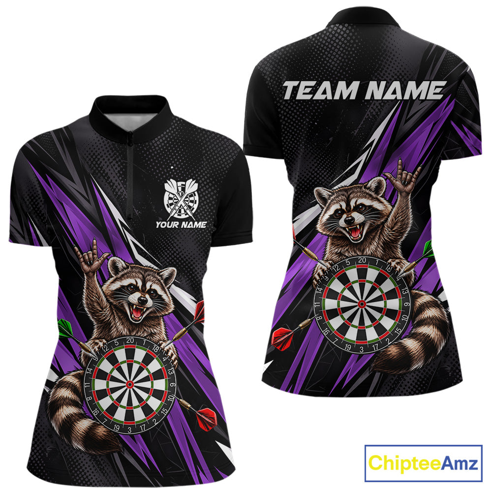 Custom Purple Funny Raccoon Dart Shirts for Women Dart Team Jerseys Dartboard Outfit League NNT353