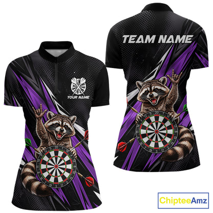 Custom Purple Funny Raccoon Dart Shirts for Women Dart Team Jerseys Dartboard Outfit League NNT353