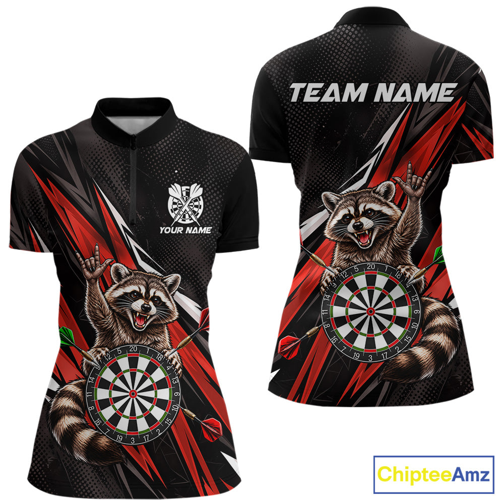 Custom Red Funny Raccoon Dart Shirts for Women Dart Team Jerseys Dartboard Outfit League NNT353