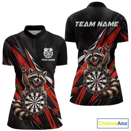 Custom Red Funny Raccoon Dart Shirts for Women Dart Team Jerseys Dartboard Outfit League NNT353