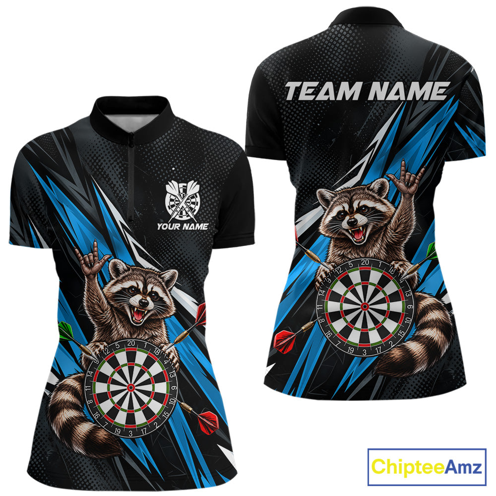 Custom Turquoise Funny Raccoon Dart Shirts for Women Dart Team Jerseys Dartboard Outfit League NNT353