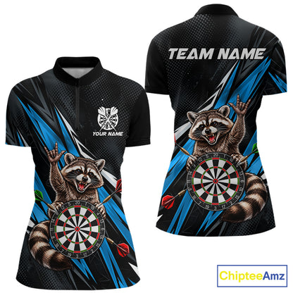 Custom Turquoise Funny Raccoon Dart Shirts for Women Dart Team Jerseys Dartboard Outfit League NNT353