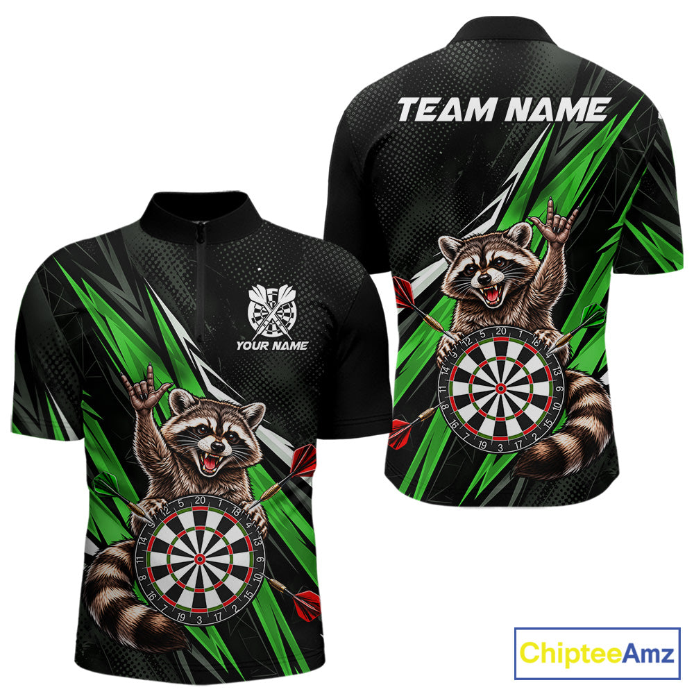 Custom Green Funny Raccoon Dart Shirts for Men Dart Team Jerseys Dartboard Outfit League NNT353