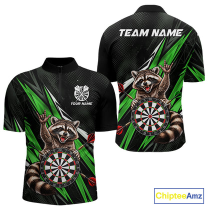 Custom Green Funny Raccoon Dart Shirts for Men Dart Team Jerseys Dartboard Outfit League NNT353
