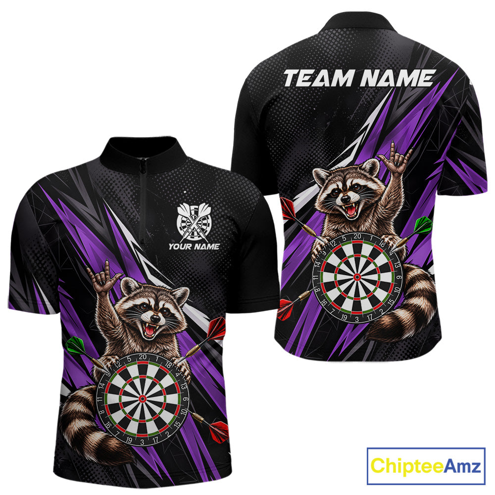 Custom Purple Funny Raccoon Dart Shirts for Men Dart Team Jerseys Dartboard Outfit League NNT353
