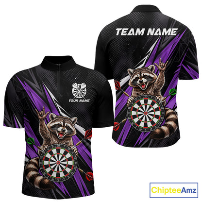 Custom Purple Funny Raccoon Dart Shirts for Men Dart Team Jerseys Dartboard Outfit League NNT353
