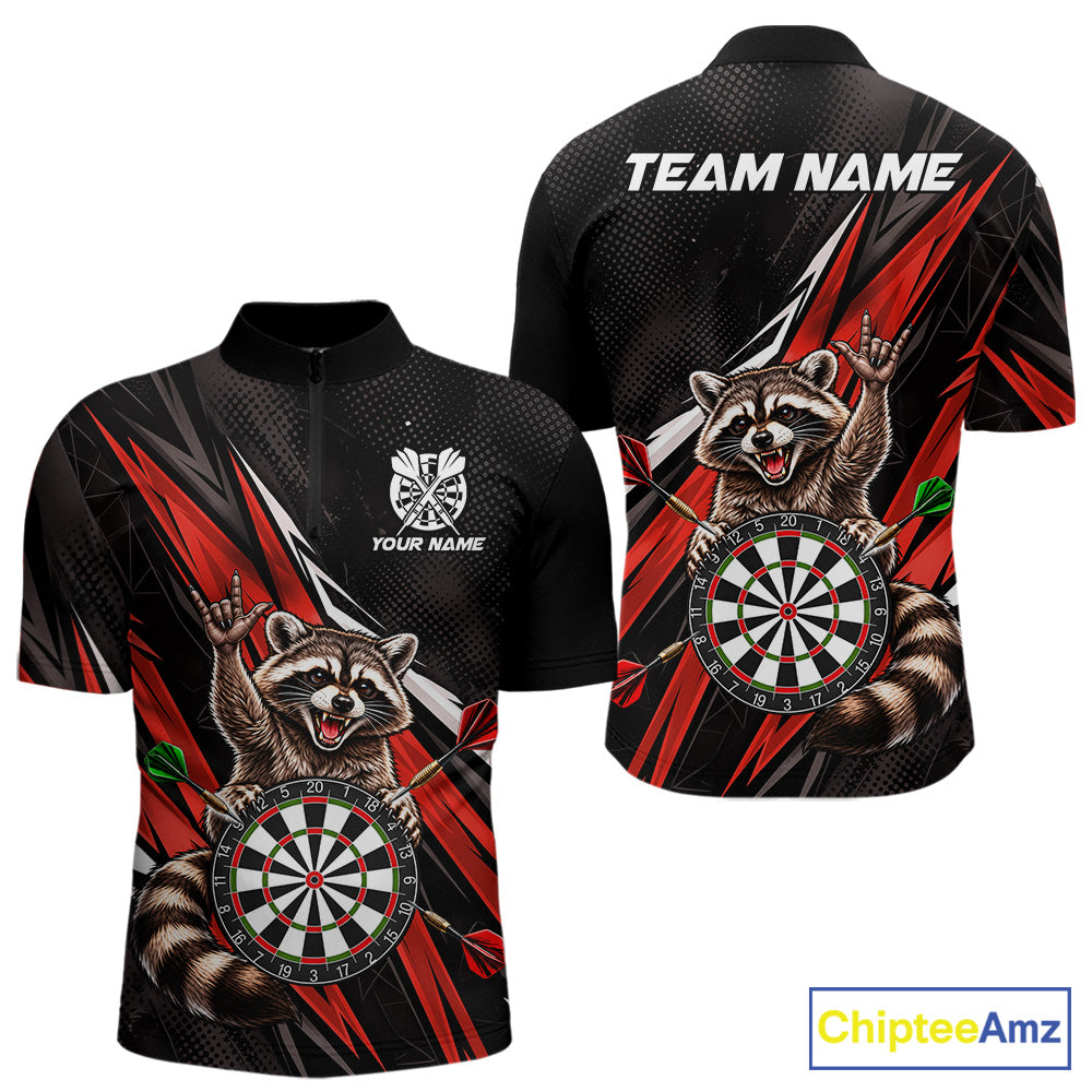 Custom Red Funny Raccoon Dart Shirts for Men Dart Team Jerseys Dartboard Outfit League NNT353