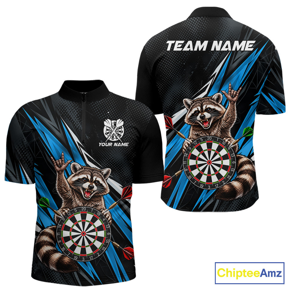Custom Turquoise Funny Raccoon Dart Shirts for Men Dart Team Jerseys Dartboard Outfit League NNT353