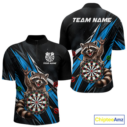 Custom Turquoise Funny Raccoon Dart Shirts for Men Dart Team Jerseys Dartboard Outfit League NNT353