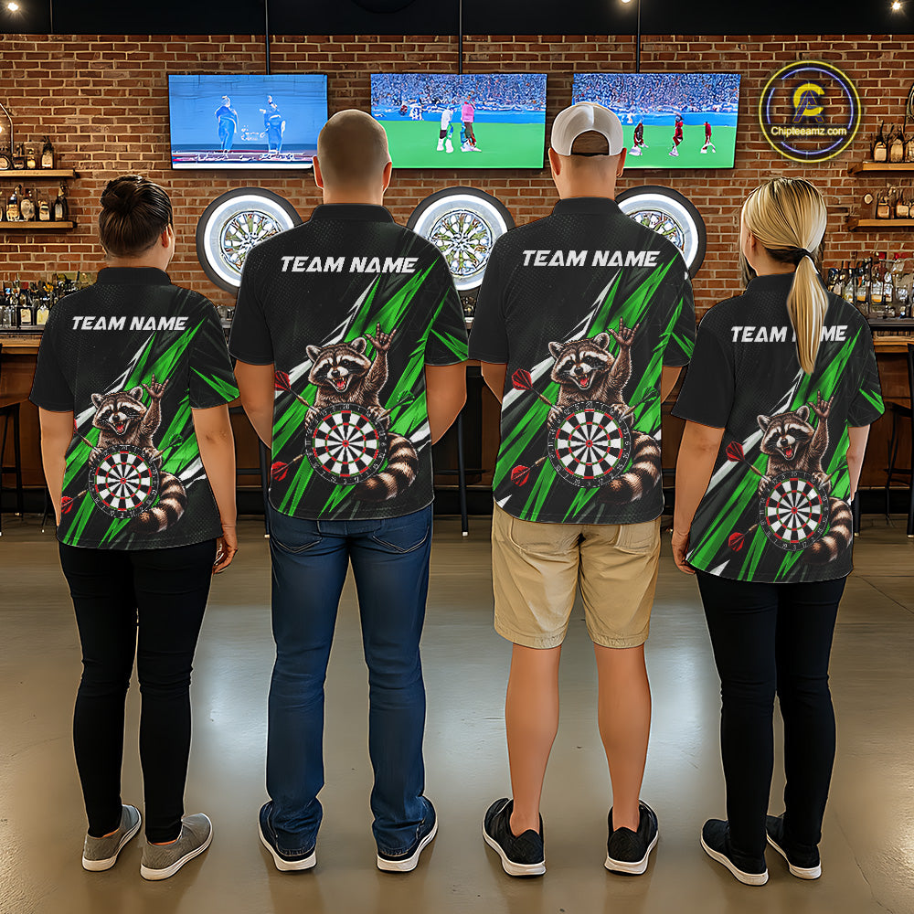Custom Green Funny Raccoon Dart Shirts for Men Dart Team Jerseys Dartboard Outfit League NNT353