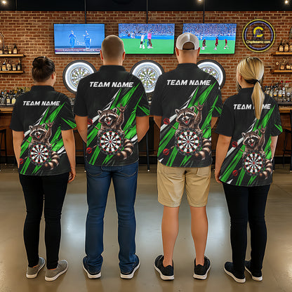 Custom Green Funny Raccoon Dart Shirts for Men Dart Team Jerseys Dartboard Outfit League NNT353