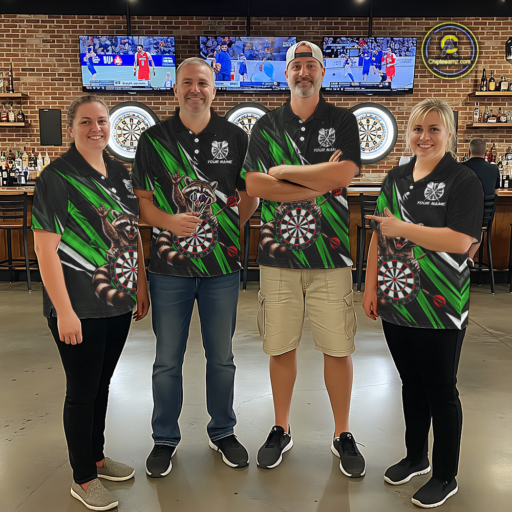 Custom Green Funny Raccoon Dart Shirts for Women Dart Team Jerseys Dartboard Outfit League NNT353