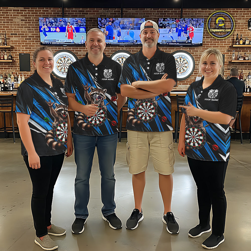Custom Turquoise Funny Raccoon Dart Shirts for Men Dart Team Jerseys Dartboard Outfit League NNT353