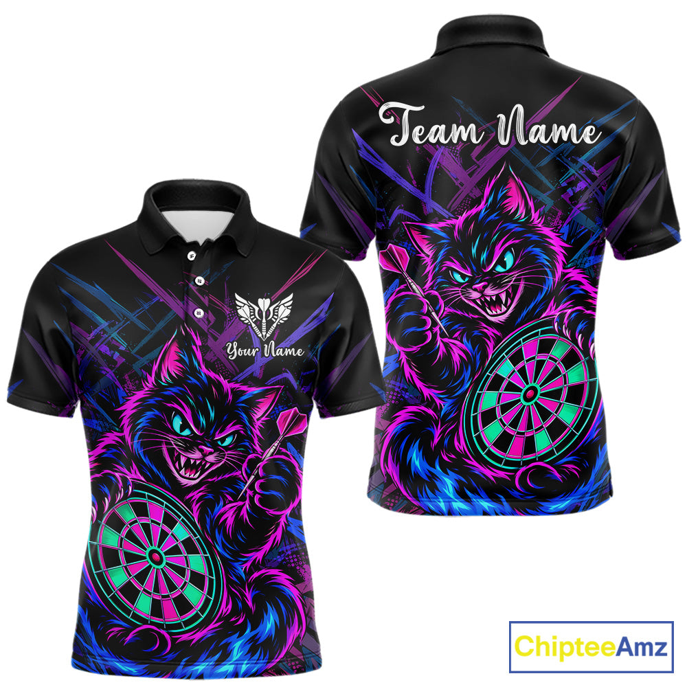 Custom Neon Funny Angry Cat Dart Shirts for Men Dart Team Jerseys Dartboard Outfit Shirt NNT357