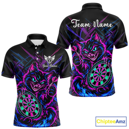 Custom Neon Funny Angry Cat Dart Shirts for Men Dart Team Jerseys Dartboard Outfit Shirt NNT357