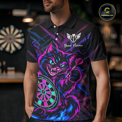Custom Neon Funny Angry Cat Dart Shirts for Men Dart Team Jerseys Dartboard Outfit Shirt NNT357