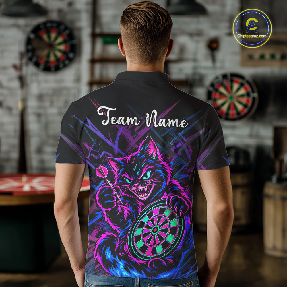 Custom Neon Funny Angry Cat Dart Shirts for Men Dart Team Jerseys Dartboard Outfit Shirt NNT357