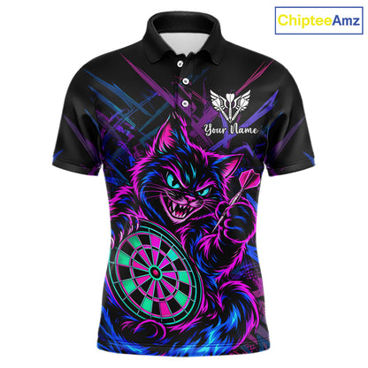Custom Neon Funny Angry Cat Dart Shirts for Men Dart Team Jerseys Dartboard Outfit Shirt NNT357