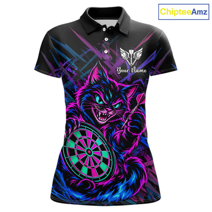Custom Neon Funny Angry Cat Dart Shirts for Women Dart Team Jerseys Dartboard Outfit Shirt NNT357