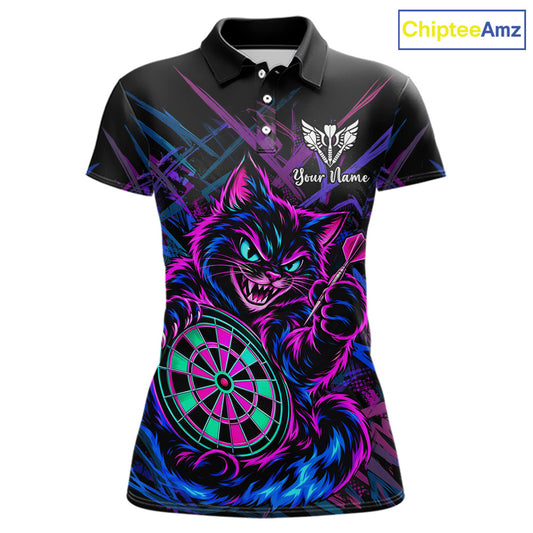 Custom Neon Funny Angry Cat Dart Shirts for Women Dart Team Jerseys Dartboard Outfit Shirt NNT357