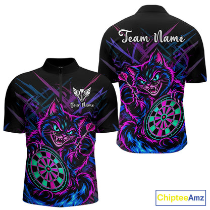 Custom Neon Funny Angry Cat Dart Shirts for Men Dart Team Jerseys Dartboard Outfit Shirt NNT357