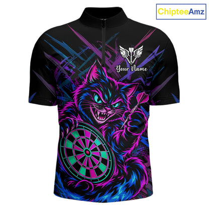 Custom Neon Funny Angry Cat Dart Shirts for Men Dart Team Jerseys Dartboard Outfit Shirt NNT357