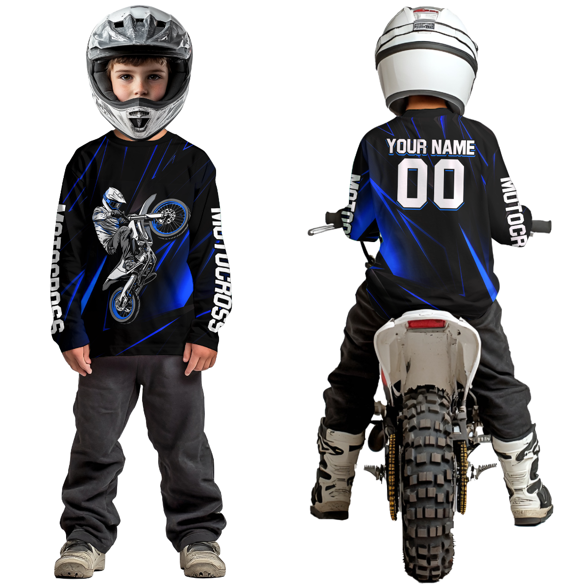 Blue Youth MX Motocross Jersey Custom Motocycle Shirts Men Women Kid UPF30+ DNT41