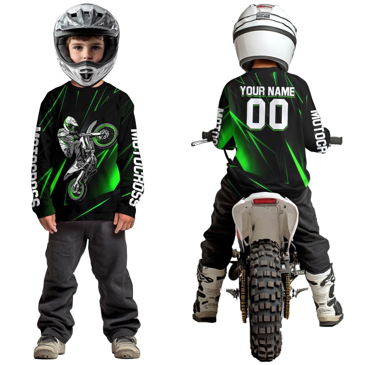 Green Youth MX Motocross Jersey Custom Motocycle Shirts Men Women Kid UPF30+ DNT41
