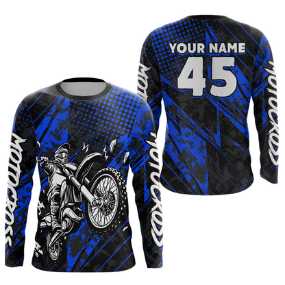 Custom Blue Motocross Jersey Racing for Men Women Kid Motocycle Shirts UPF30+ DNT44