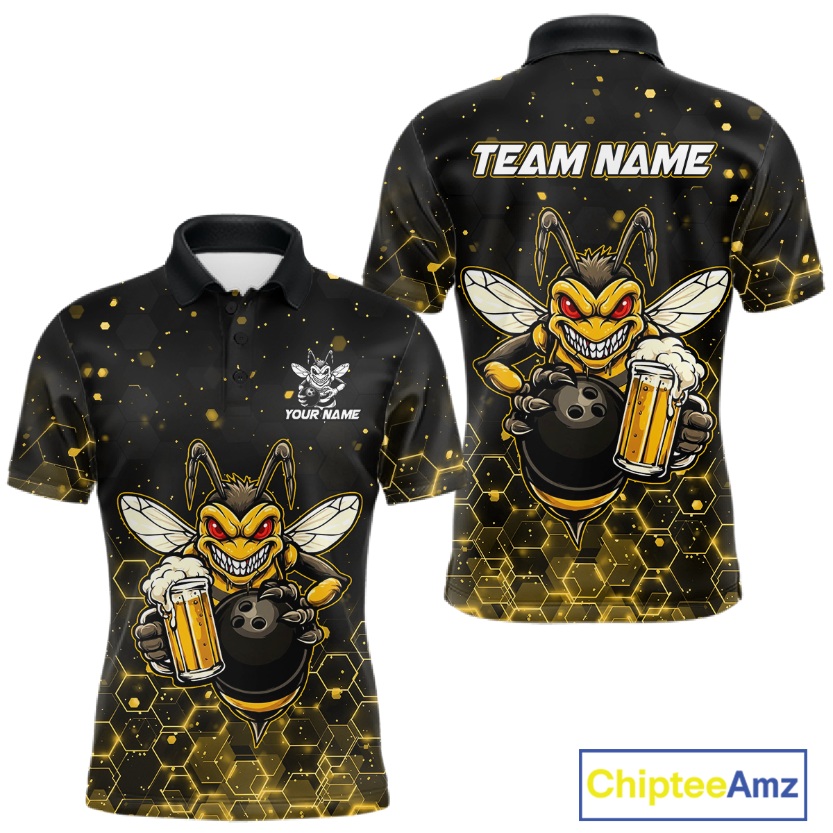 Custom Funny Beer Bee Bowling Jersey for Men Bowling Team Shirts Polo & 1/4 Zip HNT191