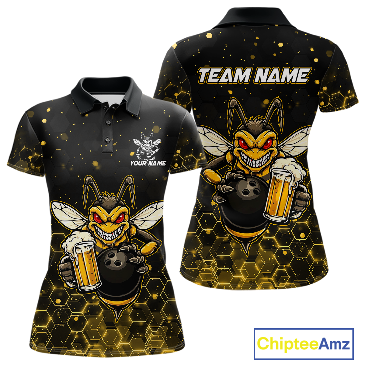 Custom Funny Beer Bee Bowling Jersey for Women Bowling Team Shirts Polo & 1/4 Zip HNT191