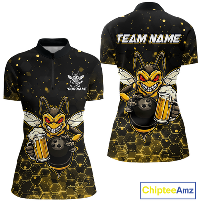 Custom Funny Beer Bee Bowling Jersey for Women Bowling Team Shirts Polo & 1/4 Zip HNT191