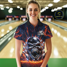 Load image into Gallery viewer, Custom Skull Bowling Jersey for Women - Flaming Strike Personalize Bowling Team Shirt Polo &amp; 1/4 Zip HNT215