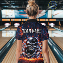 Load image into Gallery viewer, Custom Skull Bowling Jersey for Women - Flaming Strike Personalize Bowling Team Shirt Polo &amp; 1/4 Zip HNT215