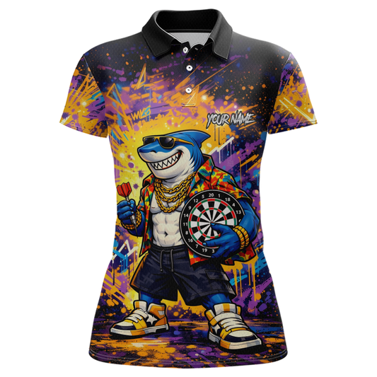 Custom Funny Shark Dart Shirts for Women Darts Team Jerseys Dart Tournament Polo & 1/4 Zip NNT136