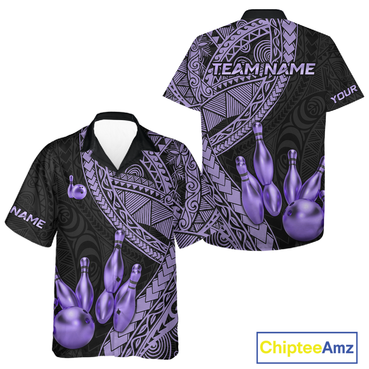 Custom Purple Tribal Hawaiian Bowling Jersey for Men Women Bowling Team Shirts Bowling League HNT225