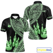 Load image into Gallery viewer, Black and Green Tribal Pattern Bowling Jersey for Men Bowling Uniform Bowling Team Shirts HNT225