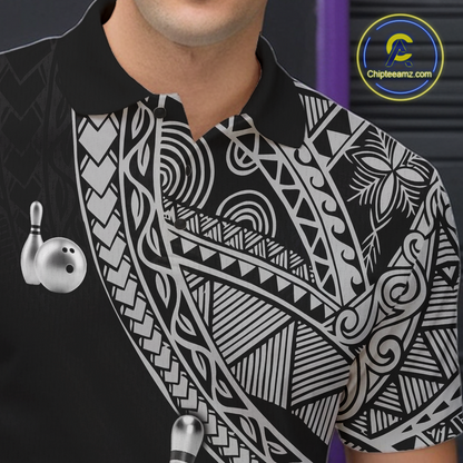 Black and White Tribal Pattern Bowling Jersey for Men Bowling Uniform Bowling Team Shirts HNT225