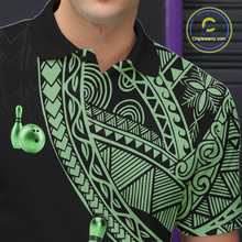 Load image into Gallery viewer, Black and Green Tribal Pattern Bowling Jersey for Men Bowling Uniform Bowling Team Shirts HNT225
