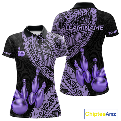 Black and Purple Tribal Pattern Bowling Jersey for Women Bowling Uniform Bowling Team Shirts HNT225