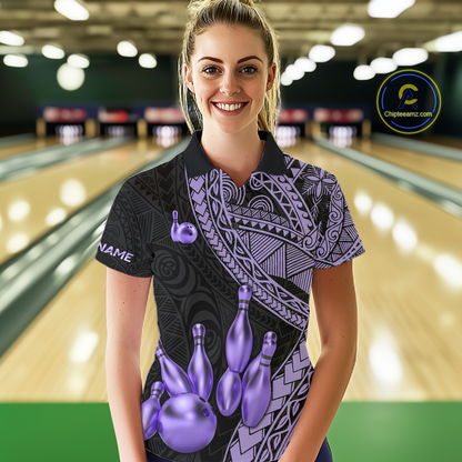 Black and Purple Tribal Pattern Bowling Jersey for Women Bowling Uniform Bowling Team Shirts HNT225