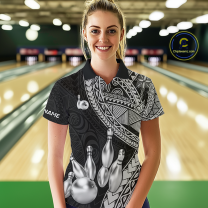 Black and White Tribal Pattern Bowling Jersey for Women Bowling Uniform Bowling Team Shirts HNT225