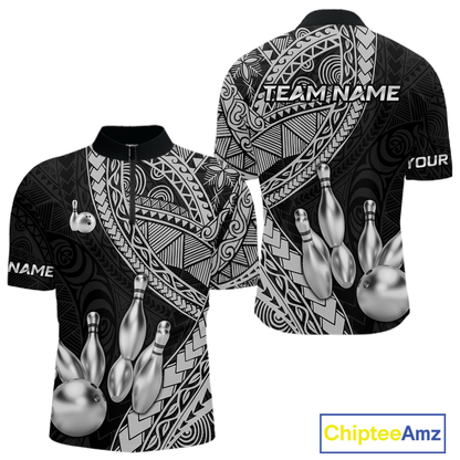 Black and White Tribal Pattern Bowling Jersey for Men Bowling Uniform Bowling Team Shirts HNT225