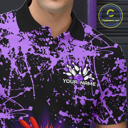 Purple Funny Chicken Bowling Jersey for Men Bowling League Bowling Team Shirts Polo & 1/4 Zip HN232