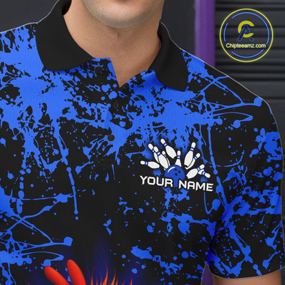 Blue Funny Chicken Bowling Jersey for Men Bowling League Bowling Team Shirts Polo & 1/4 Zip HN232