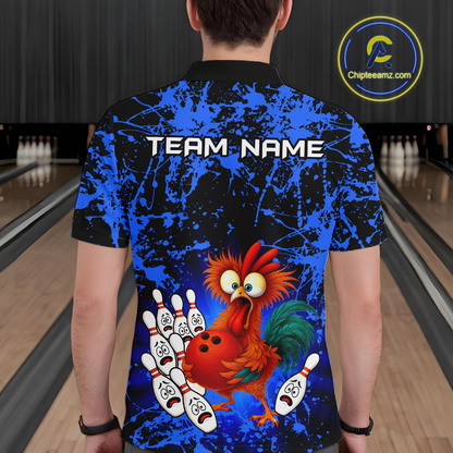 Blue Funny Chicken Bowling Jersey for Men Bowling League Bowling Team Shirts Polo & 1/4 Zip HN232