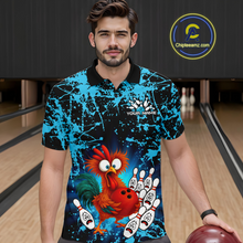 Load image into Gallery viewer, Turquoise Funny Chicken Bowling Jersey for Men Bowling League Bowling Team Shirts Polo &amp; 1/4 Zip HN232