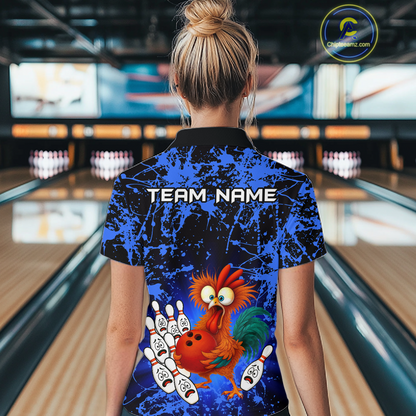 Blue Funny Chicken Bowling Jersey for Women Bowling League Bowling Team Shirts Polo & 1/4 Zip HN232