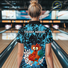 Load image into Gallery viewer, Turquoise Funny Chicken Bowling Jersey for Women Bowling League Bowling Team Shirts Polo &amp; 1/4 Zip HN232